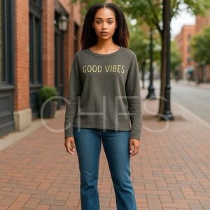 TRIBE oversized sweatshirt “good vibes” sz Large gray ombré boxy easy going